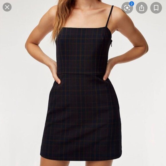 Aritzia Wilfred New Classic Isabelle Check Plaid Mini Dress Dark Navy Size 4 - Picture 2 of 9